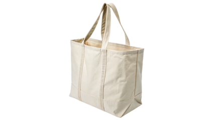 Large canvas tote bag with sturdy handles for shopping and daily use isolated on transparent background cut out