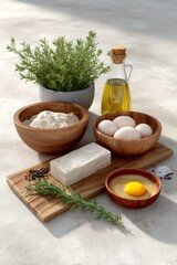 Fresh Ingredients Prepared for Cooking in a Bright Modern Kitchen Scene from Above