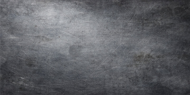 A dark and vintage black and white grunge metal background features a dirty textured concrete wall surface with a rough old stone pattern and a blank grey board frame