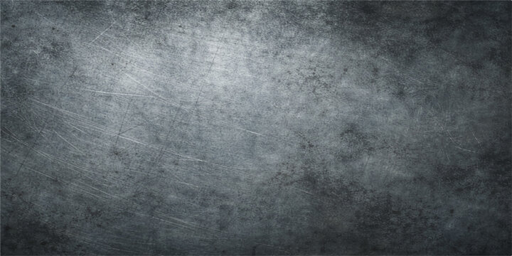 Aged dark grunge metal surface with a rough textured pattern and vintage gray concrete wall backdrop for a blank dirty design