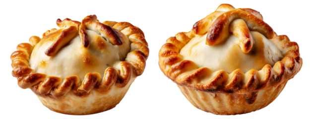 Saltenas Bolivianas baked empanadas with braided edges isolated on white background, concept of South American Cuisine
