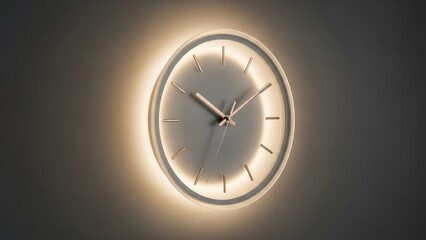Modern illuminated wall clock in sleek design on dark background