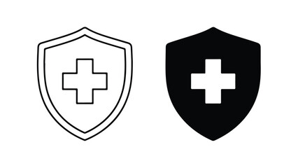Obraz premium Medical cross shield icon set flat design vector illustration. Modern style icon. Vector icon set. Glyph and solid icon set. Icon vector. Flat Design Icon. line icon set