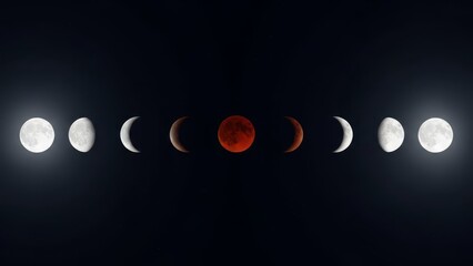 Lunar Eclipse Phases in Dark Sky.