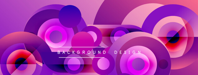 Obraz premium Abstract circles overlap, creating vibrant purple, pink gradients. Modern design element for backgrounds, presentations. Smooth transitions visible.