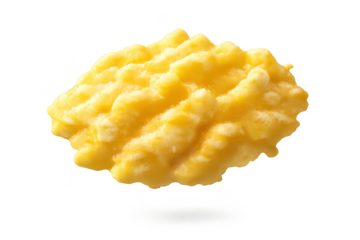 Scrambled eggs close-up detail on transparent background picture here.