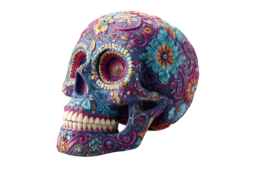 A colorful sugar skull with intricate designs
