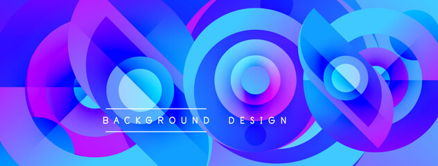 Abstract vibrant design features overlapping circles. Blue, purple hues create dynamic visual effect. Modern background suitable for various projects.