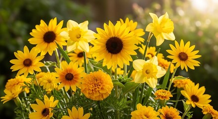 Fototapeta premium Bright Yellow Flowers in Full Bloom.