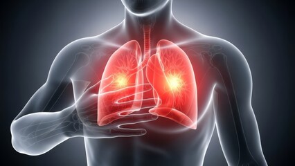 Respiratory illness affecting lungs and chest causing pain and breathing difficulty on male body