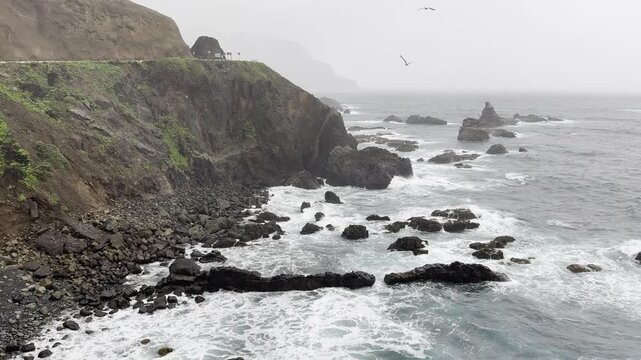Rainy Atlantic coast at Alm&aacute;ciga near Taganana, Tenerife