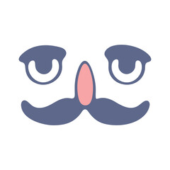 A minimalist vector graphic illustration of a face with a mustache and eyes
