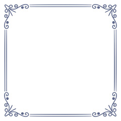 A decorative blue border with floral designs on a white background