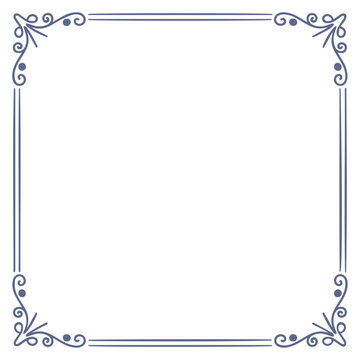 A decorative blue border with floral designs on a white background