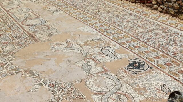 Floor mosaics at Heraclea Lyncestis ancient ruins greek city near Bitola, North Macedonia