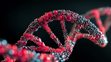 dna double helix molecular genetics biotechnology science genome 3d closeup of dna strand with particle structure research concept molecular model for biology - Powered by Adobe