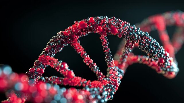 dna double helix molecular genetics biotechnology science genome 3d closeup of dna strand with particle structure research concept molecular model for biology