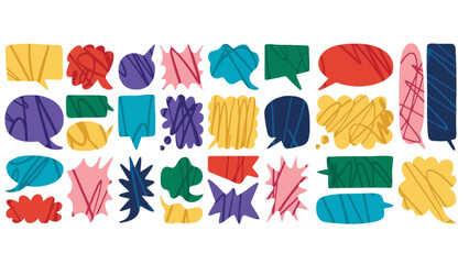 Vibrant Collection of Hand-Drawn Speech Bubbles and Thought Clouds in a Playful, Doodle Style for Dynamic Communication Design Elements