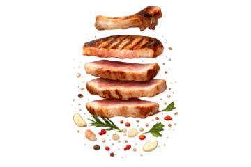 Grilled Pork Chops with Herbs Floating on a transparent background.