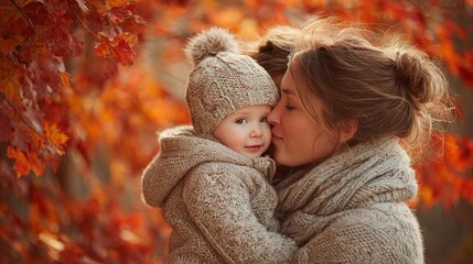 Heartwarming moments: cherished family time in season's embrace. Clean layout. Family playtime in a park surrounded by summer and autumn hues. Large format. Studio shot.