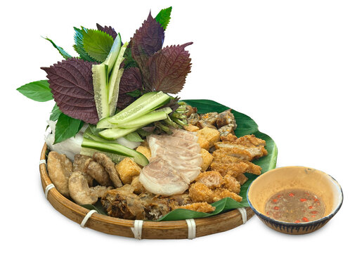 Tofu Shrimp Sauce. Bun dau mam tom or Vermicelli with shrimp paste. Vietnamese food. Vietnamese traditional plate pork vermicelli tofu (Bun Dau Mam Tom