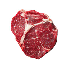 Obraz premium Raw beef ribeye steak, fresh marbled red meat cut with white fat texture, butcher shop food ingredient for grilling isolated on Transparent Background