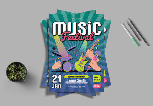 Colorful Pop Art Music Festival Flyer Template Design For Event Promotion