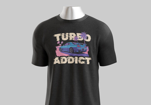 Turbo Addict Tshirt Design With Retro Car And Palm Tree Graphic