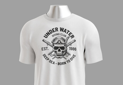 Underwater Diving Club Tshirt Design With Skull And Scuba Gear Graphic