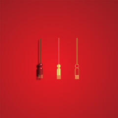 Chinese New Year red background with paper lanterns. Vector illustration.