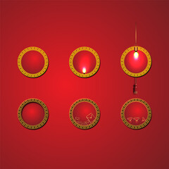Set of chinese theme lamps on red background. Vector illustration.