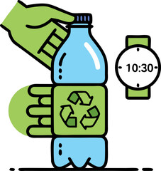 Urgent Plastic Recycling Concept with Reusable Bottle Countdown Time Eco Awareness Vector Illustration