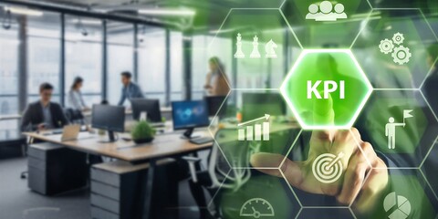 BusinesshandselectingKPIkeyperformanceindicatoriconsondigitaloverlay