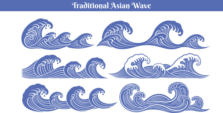 Traditional Modern wave pattern set chinese wave japanese wave korean asian traditional illustrations decorations element vector design for background and wallpaper 6