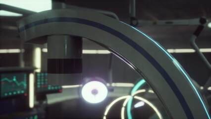 In a futuristic healthcare setting, sophisticated medical machinery glows softly, showcasing...