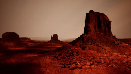 Fotobehang Rood paars Breathtaking red rock formations stand tall against a warm sunset sky in the vast desert. The unique geological features create an otherworldly landscape filled with beauty.  © icetray