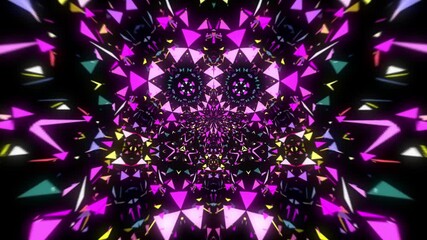hypnotic geometric neon glowing kaleidoscope illusion background animation with vibrant colors and elegant patterns - Powered by Adobe
