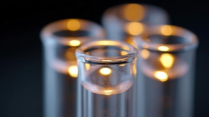 Close-up of three small glass jars with a transparent lid. the jars are arranged in a row, with the largest jar in the center and two smaller jars on either side.