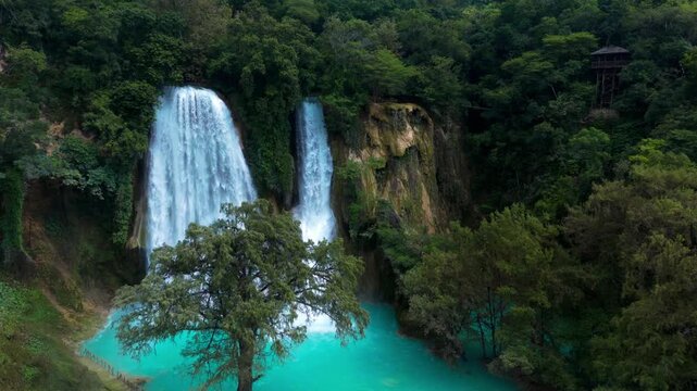 Discover Minas Viejas Waterfall in Huasteca Potosina, San Luis Potosi, Mexico on a sunny day