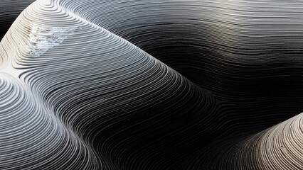 Abstract flowing lines creating a dynamic wave pattern with shades of white and black