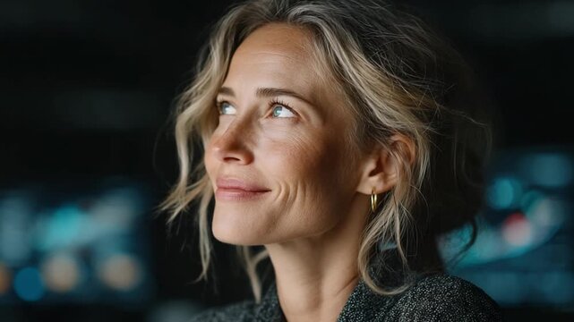 Female Finance Director Approving AI Forecast with a Smile