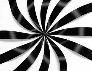 PrintA striking black satin ribbon twists into a radial spiral on a clean white background, conveying luxury, elegance, and modern style. Ideal for branding, gifts