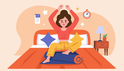 Obraz premium Woman stretching arms above head on couch