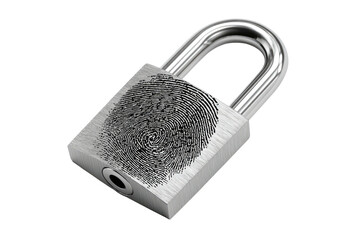 3D rendered padlock featuring a fingerprint on the face, with shiny metallic finish