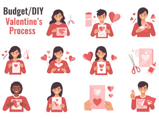 A young African American woman holds a picture with heart shapes, smiling. For campaigns about love, charity, and care.