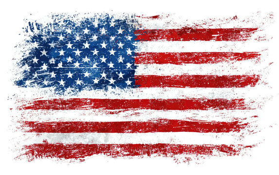 Distressed illustration of United States flag with brush strokes effect and textured design