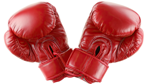Pair of vibrant red boxing gloves, leather texture, isolated on a transparent background - Powered by Adobe
