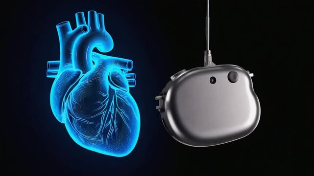 Pacemaker with a heart hologram next to it.