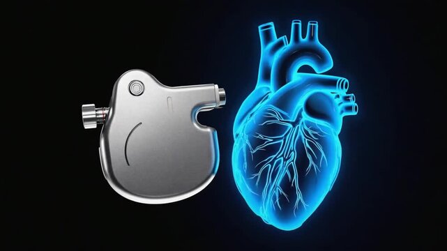 Pacemaker with a heart hologram next to it.