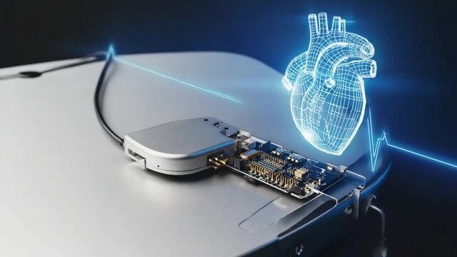 Pacemaker with a heart hologram next to it.